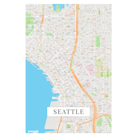 Mapa Seattle color, (26.7 x 40 cm)