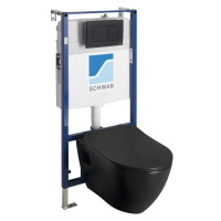 Sapho Závěsné WC PAULA s podomítkovou nádržkou a tlačítkem Schwab, černá mat - SET(T02-2113-0250