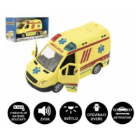 Auto ambulance plast 20cm na setrvačník na baterie se zvukem se světlem v krabici 26x15x12cm