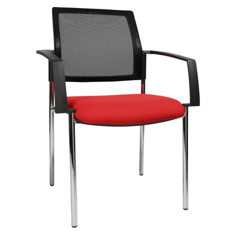 Topstar Síťovaná stohovací židle, 4 nohy, bal.j. 2 ks, červený sedák, pochromovaný podstavec