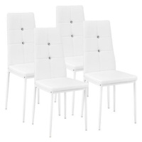 4× Jídelní židle, ozdobné kamínky, bílá