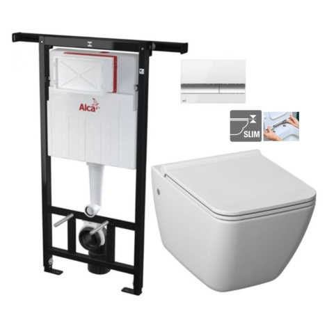 ALCADRAIN Jádromodul předstěnový instalační systém s bílým/ chrom tlačítkem M1720-1 + WC JIKA PU