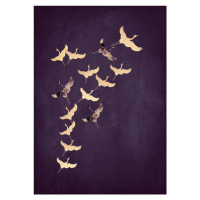 Ilustrace Purple Flying Cranes, Aureous, 30 × 40 cm