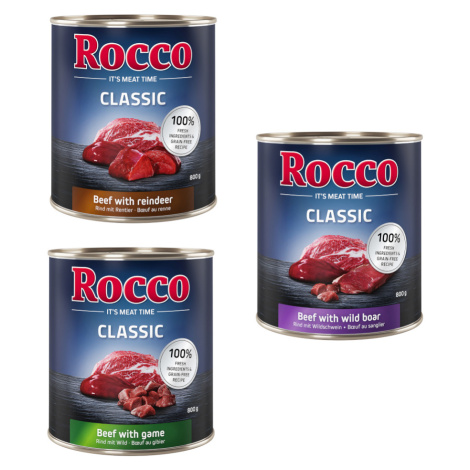 Rocco Classic míchané balení na zkoušku 6 x 800 g - zvěřinový mix: hovězí/zvěřina, hovězí/sobí h