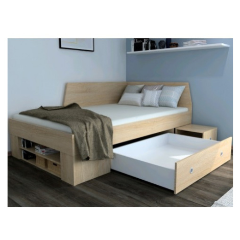 Úložná postel se zástěnou Junior 120x200 cm, dub sonoma Asko