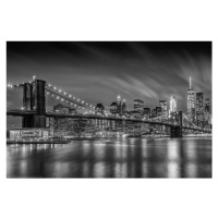 Plakát, Obraz - BROOKLYN BRIDGE Nightly Impressions | Monochrome, 91.5 × 61 cm