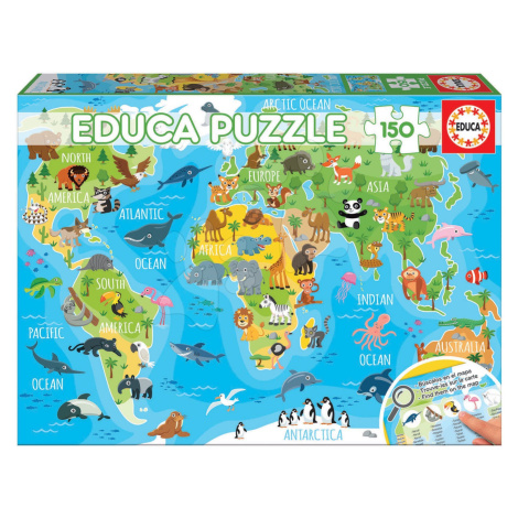 Puzzle Mapa světa se zvířátky Educa 150 dílků od 7 let