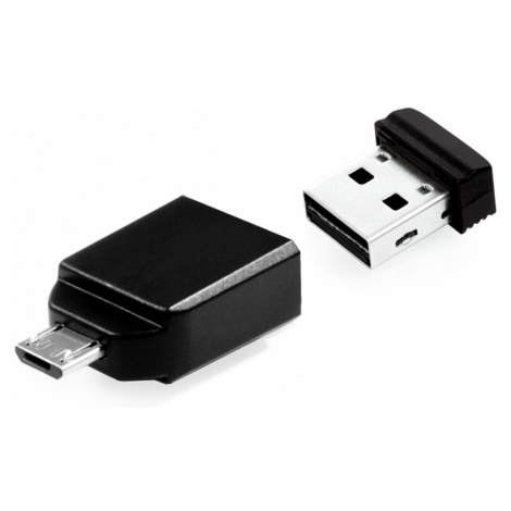 VERBATIM Flash Disk 16GB Store 'n' Stay NANO + micro USB OTG adaptér, USB 2.0, černý Černá