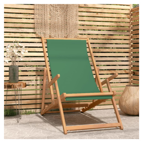 vidaXL Skládací plážové křeslo masivní teakové dřevo zelené