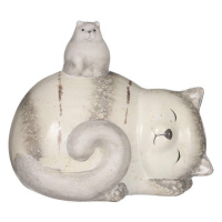 Dekorace kočka s kotětem terakota šedá 12,5cm