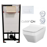 DEANTE Podomítkový rám, pro závěsné WC mísy + SLIM tlačítko bílé + WC CERSANIT CLEANON CREA čtve