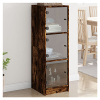 vidaXL Highboard se skleněnými dvířky kouřový dub 35 x 37 x 109 cm