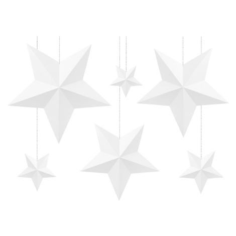 Dekorace závěsná hvězdy bílé 6ks PartyDeco