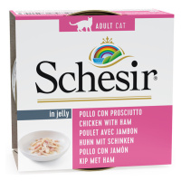 Schesir Cat Jelly Pouch, 24 x 85 g - 20 + 4 zdarma - kuřecí plátky se šunkou v želé 24 x 85 g