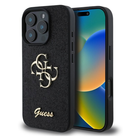 Guess PU Fixed Glitter 4G Metal Logo Zadní pro iPhone 16 Pro Black