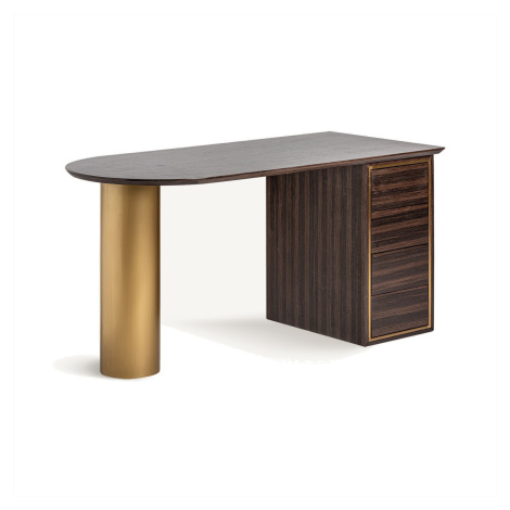 Estila Luxusní art deco dřevěný psací stůl se čtyřmi šuplíky Lea se zlatou kovovou nohou s glamo