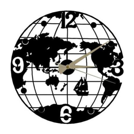 Černé nástěnné hodiny Globe Clock, ⌀ 50 cm Wallity