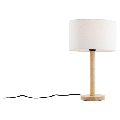 Stolní lampa dřevěná s oválným lněným stínidlem bílá 25cm - Mels QAZQA