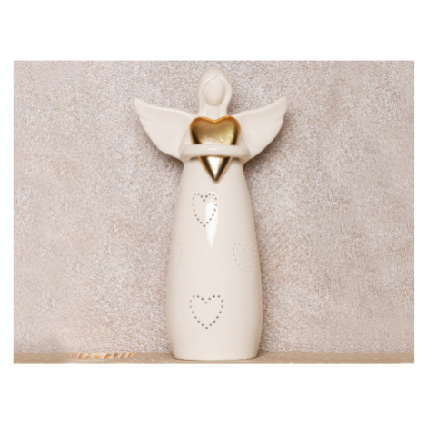 Dekorační soška LED anděl se zlatým srdcem, bílá Asko