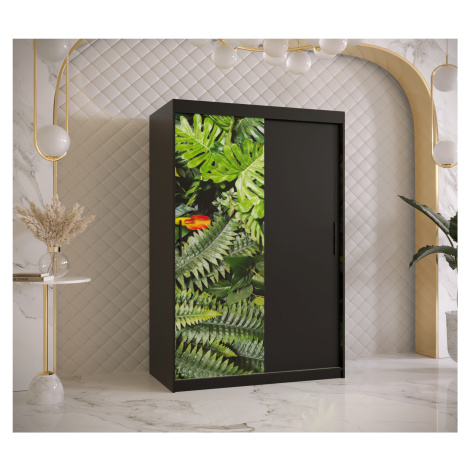 Šatní skříň Abi Paproc Barva korpusu: Černá, Rozměry: 120 cm, Dveře: Paproc - kapradina + černá