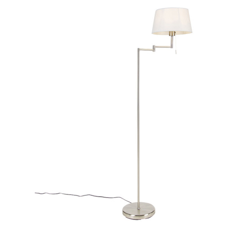 Klasická stojací lampa z oceli s nastavitelným bílým stínidlem - Ladas QAZQA