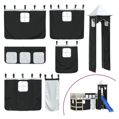 vidaXL Závěsy na patrovou postel s věží bílé a černé polyester