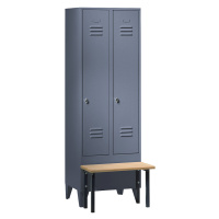 Wolf Šatní skříňka s představnou lavicí, plnostěnné dveře, šířka oddílu 300 mm, 2 oddíly, modroš