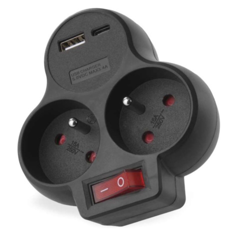 EMOS Rozbočovací zásuvka se 2 vypínači a USB porty Ramirez černá