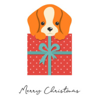 Ilustrace Merry Christmas puppy illustration, cute small, ma_rish, 40 × 40 cm