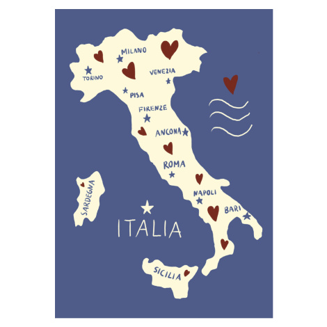Ilustrace Italiy Map, Studio Dolci, (30 x 40 cm)