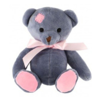 Medvěd sedící s růžovou mašlí plyš 18cm modrý v sáčku 0+