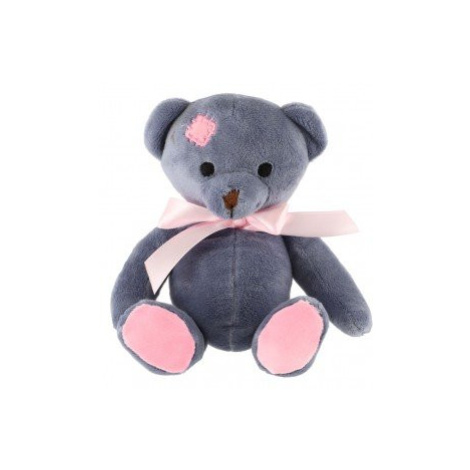 Medvěd sedící s růžovou mašlí plyš 18cm modrý v sáčku 0+ Teddies