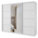 Šatní skříň NEJBY BARNABA 250 cm s posuvnými dveřmi, zrcadlem, 4 šuplíky a 2 šatními tyčemi, bíl