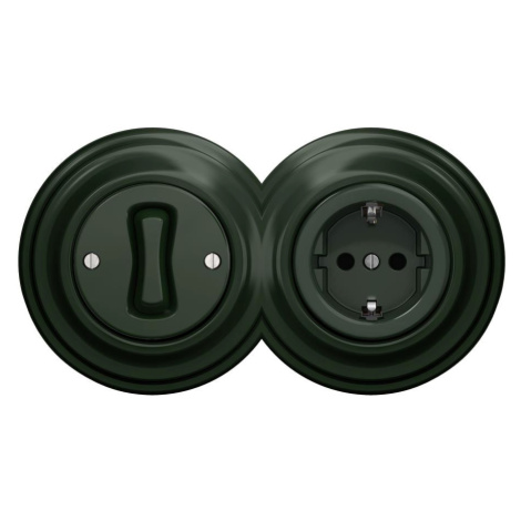 lap - Retro jednopólový vypínač č. 1 a zásuvka SCHUKO 230V s rámečkem zelená 2xKA0062+KA0055+KA0