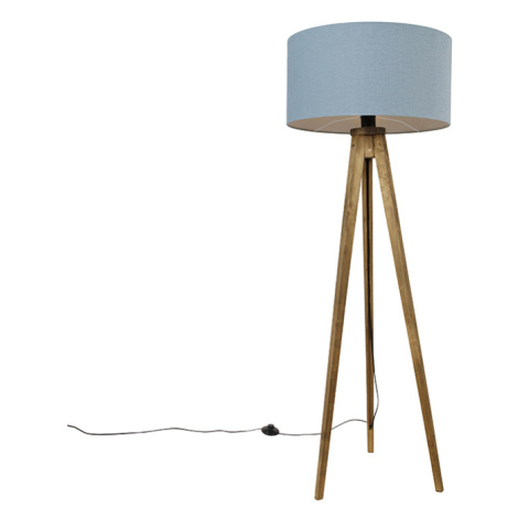 Rustikální stojací lampa s trojnožkou vintage dřevo s modrým odstínem 50 cm - Tripod Classic QAZQA