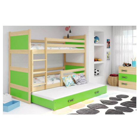 Dětská patrová postel s výsuvnou postelí RICO 160x80 cm Zelená Borovice BMS