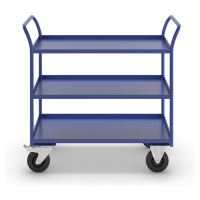 Kongamek Stolový vozík KM41, 3 etáže se zvýšenou hranou, d x š x v 1070 x 550 x 1000 mm, modrá, 