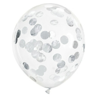 Balónky latexové transparentní se stříbrnými konfetami 30 cm 6 ks