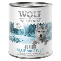 Wolf of Wilderness konzervy, 24 x 800 g za skvělou cenu - JUNIOR: Blue River - kuřecí a losos