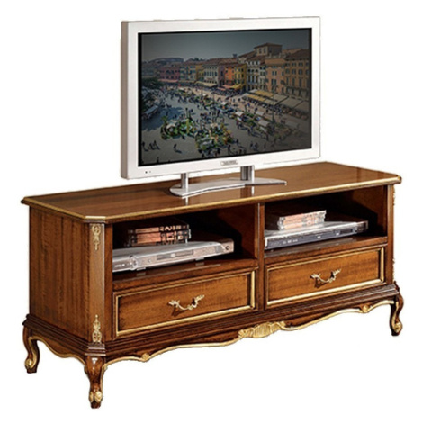 Estila Luxusní klasický TV stolek z masivu s vyřezávanou barokní výzdobou na nožičkách s úložným