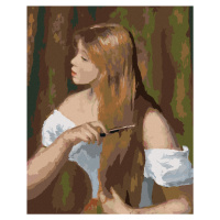 Malování podle čísel - DÍVKA PŘI ČESÁNÍ VLASŮ (PIERRE-AUGUSTE RENOIR) Rozměr: 40x50 cm, Rámování