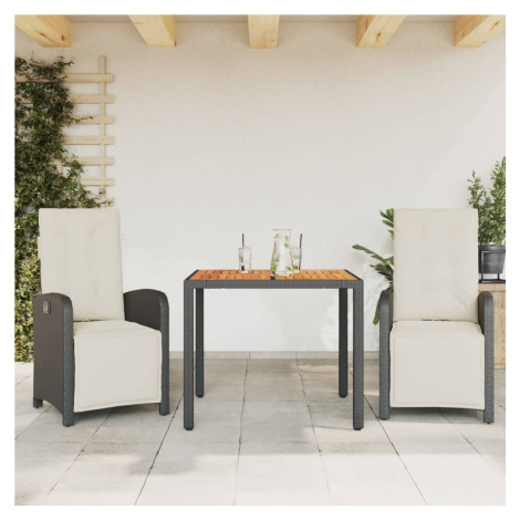 vidaXL 3dílný bistro set s poduškami černý polyratan