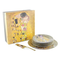 Home Elements 6 × dortový talíř s dortovou lžící Klimt Polibek zlatý