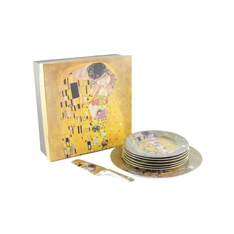 Home Elements 6 × dortový talíř s dortovou lžící Klimt Polibek zlatý