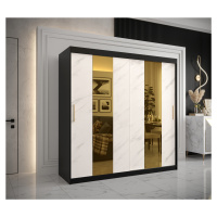 Šatní skříň Abi Golden Pole Barva korpusu: Černá, Rozměry: 200 cm, Dveře: Bílý Marmur + zlaté zr