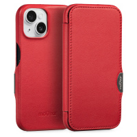 Pouzdro na iPhone 15 Kožený MagSafe obal book Movear červený