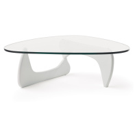 Estila Moderní skleněný konferenční stolek Dezina oblých tvarů s bílou podstavou 125cm