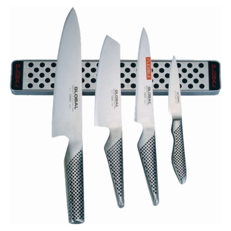 Sada 4 japonských nožů Global s magnetickou lištou 31 cm