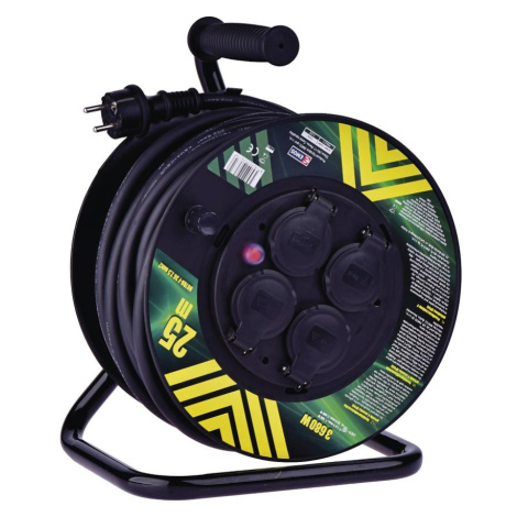 Venkovní prodlužovací kabel na bubnu 25 m / 4 zás. / černý / guma-neopren / 230V / 2,5 mm2 BAUMAX