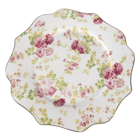 Porcelánový vlněný dezertní talířek s květy – 21x2 cm Clayre & Eef